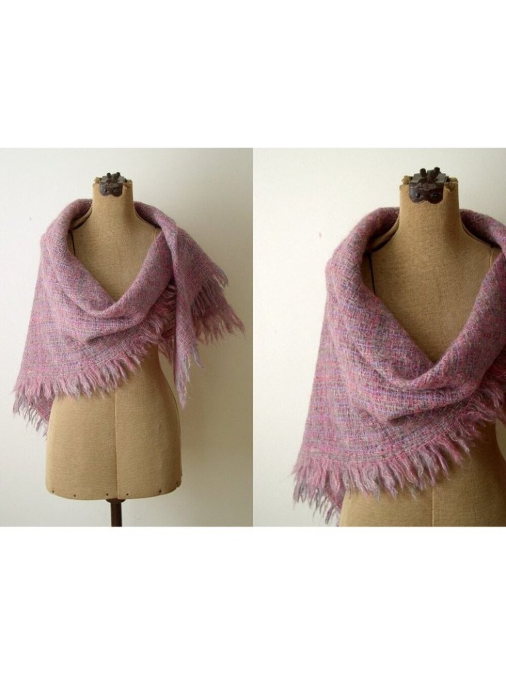 Vintage 1970's Avoca Shawl / 70's Hand Woven Irish Mohair Wool Wrap / Pink, Purp